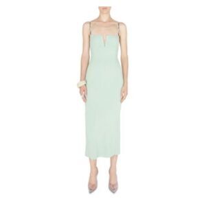 Galvan LONDON Womens Green Ribbed Chain Straps Pullover Sleeveless Sweetheart Neckline Maxi Party Sheath Dress L Galvan LONDON Womens Green Ribbed Chain Straps Pullover Sleeveless Sweetheart Neckline Maxi Party Sheath Dress L